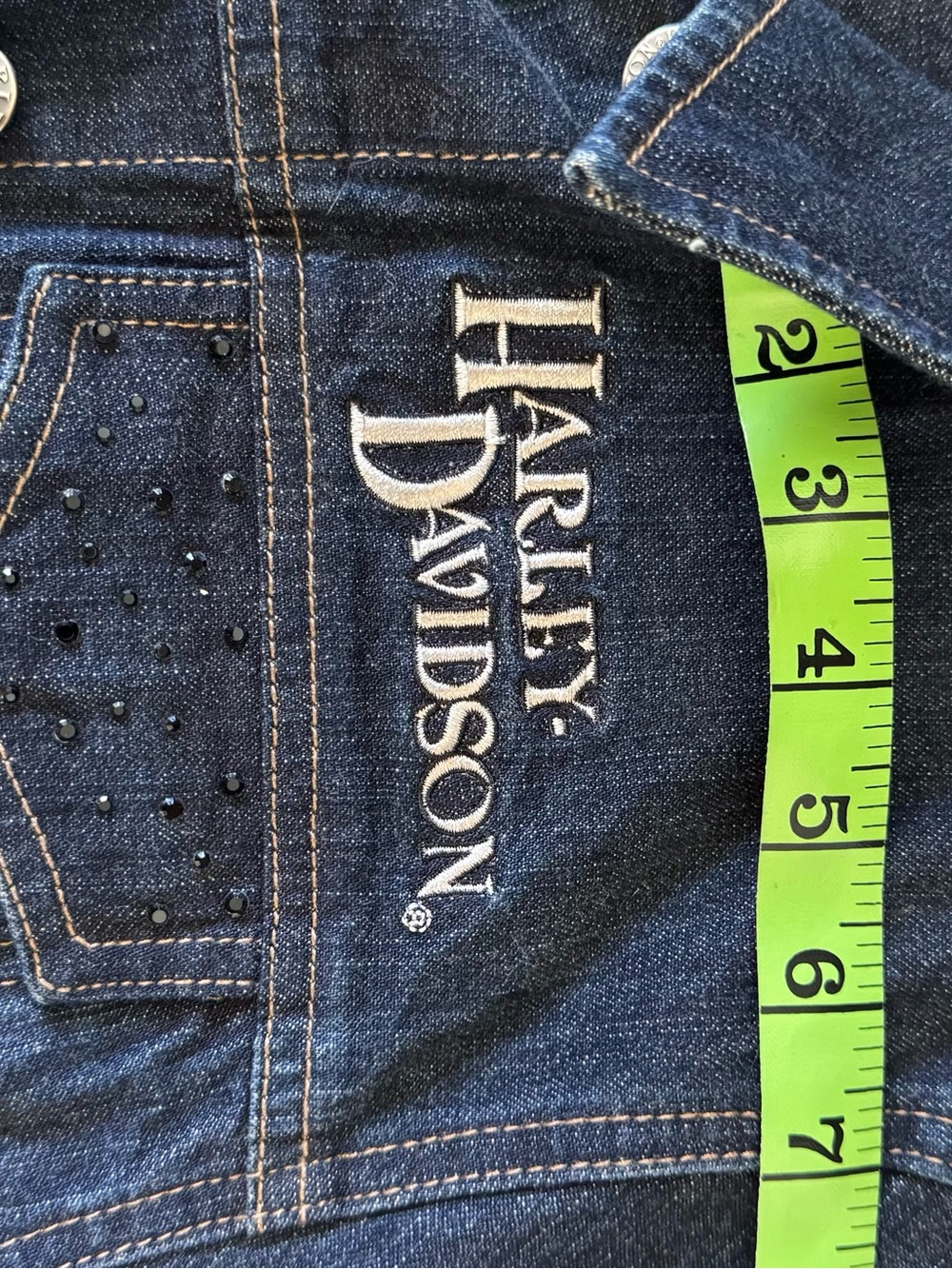 Harley-Davidson Black Denim Jacket with Eagle Back Print - Picture 7 of 8